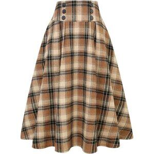 Plaid Skirt for Womens High Waist Aline Pleated Midi Skirts